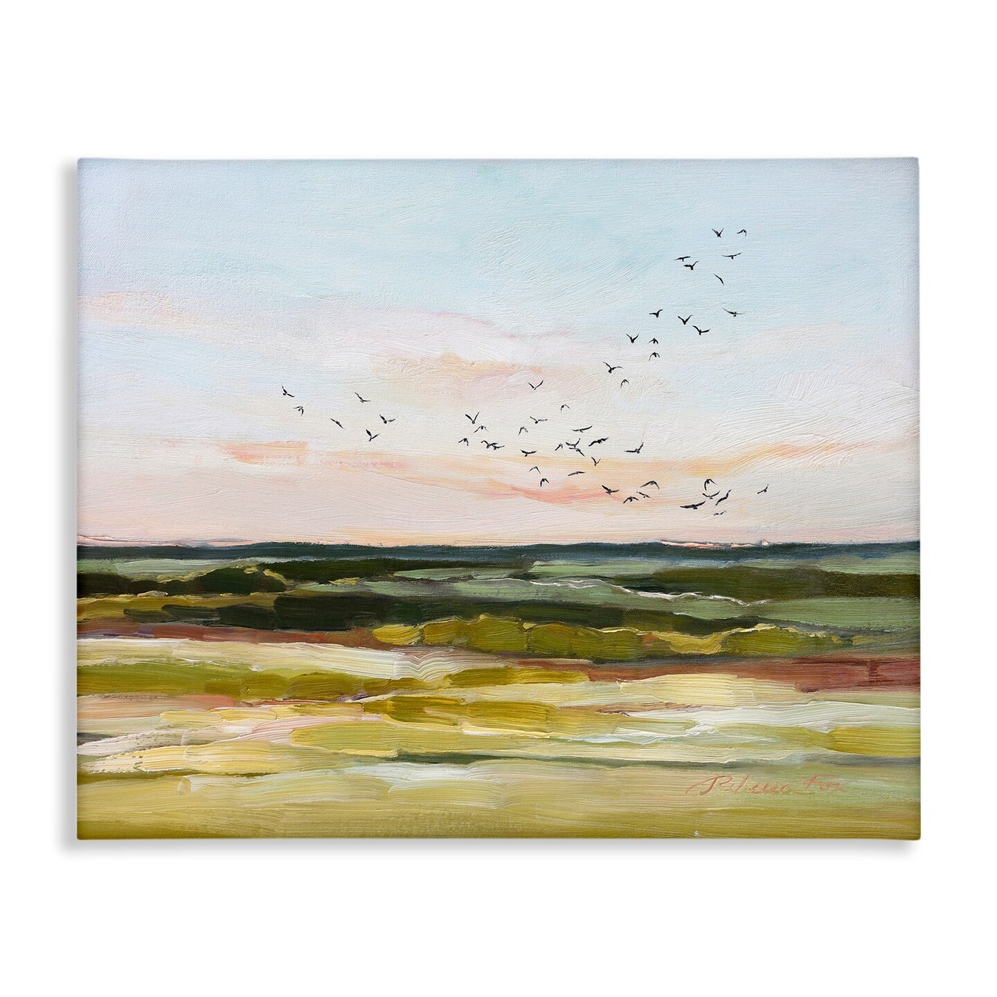 Stupell Industries Bird Flock over Grassland Canvas Wall Art Design by Rebecca Fox