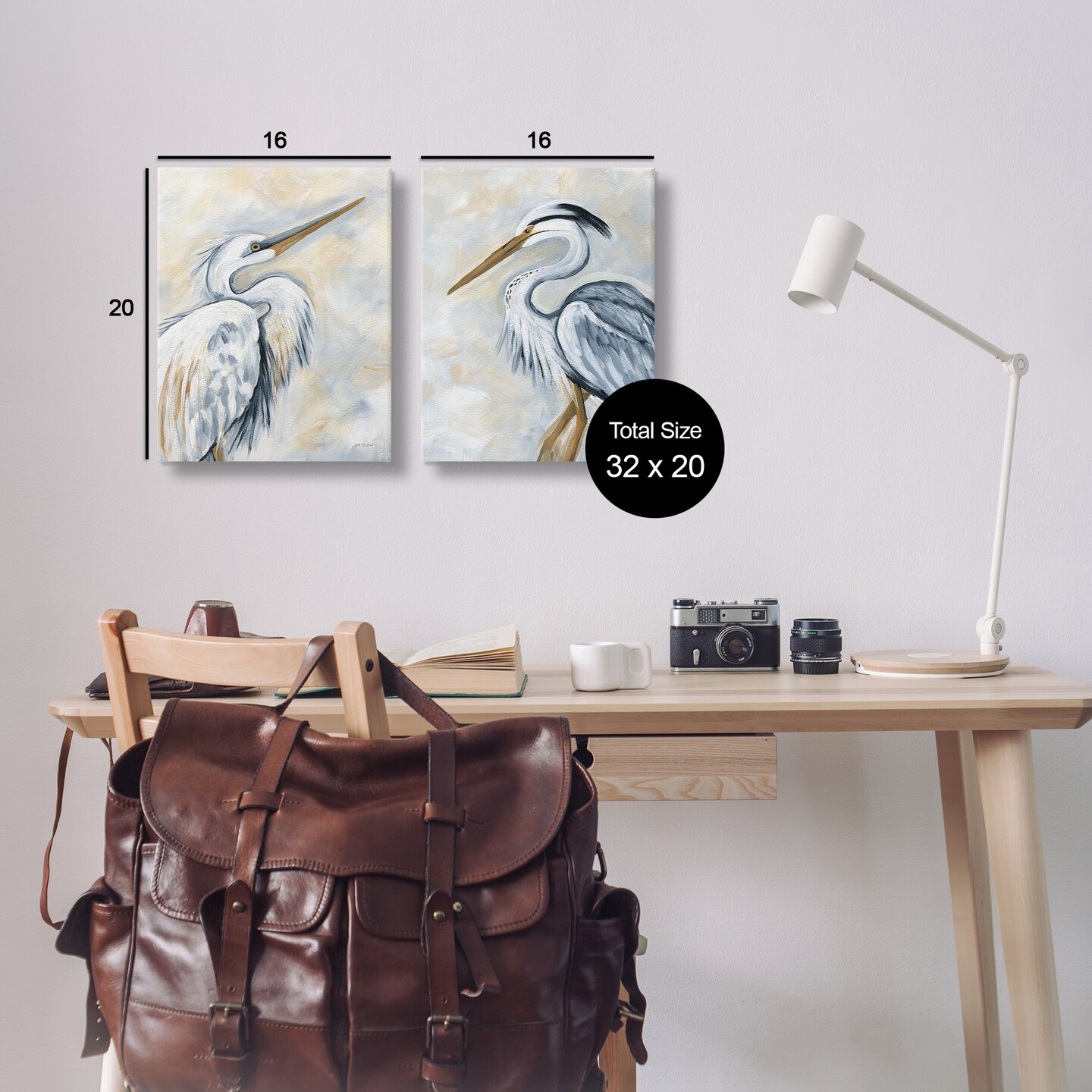 Stupell Industries White Egret Blue Heron 2 pc Canvas Wall Art Set Design by Yvette St. Amant