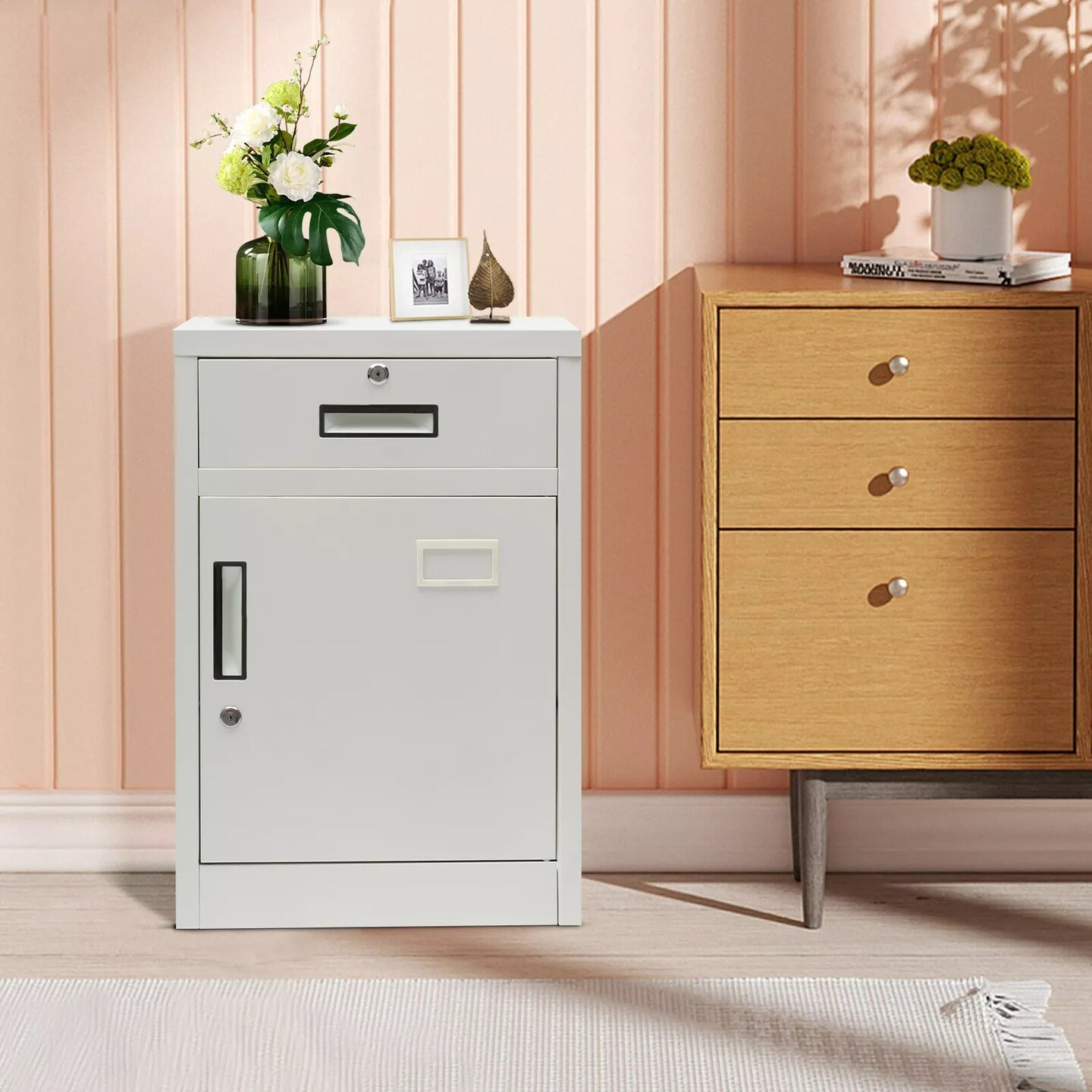 Filing Cabinet for Office Metal with Lock Vertical File Storage Cabinet w/Drawer