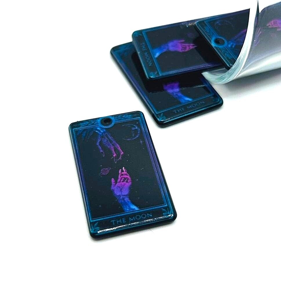 1, 4 or 20 Pieces: The Moon Black and Pink Tarot Card Charms - Double Sided