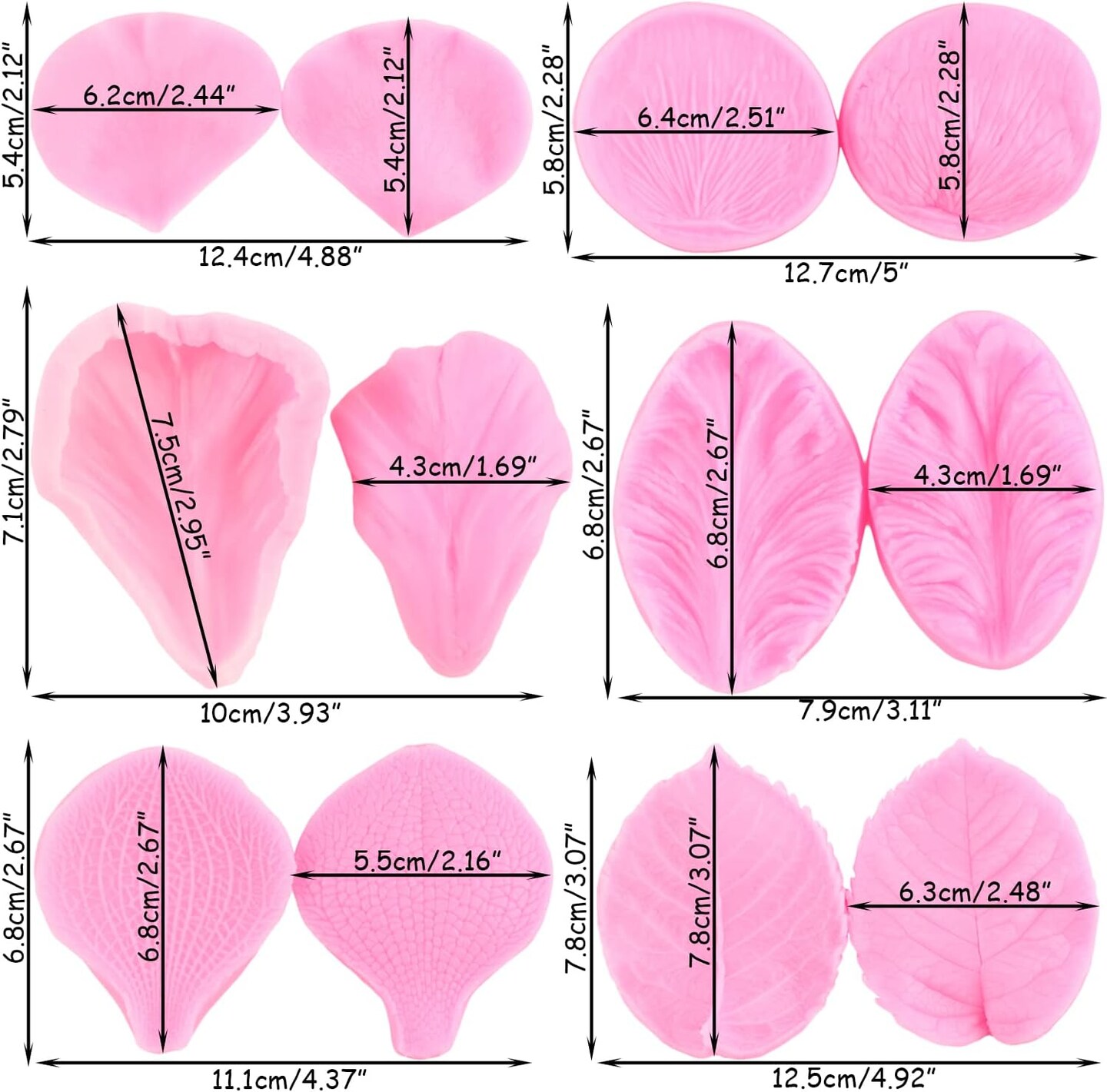 Gumpaste Flower Silicone Veining Mold Fondant Rose Veined Mold Gum Paste Peony Flower Mold Orchid Rose Leaf Molds For Sugar Cake Decorating Cupcake Topper Candy Polymer Clay Set Of 6