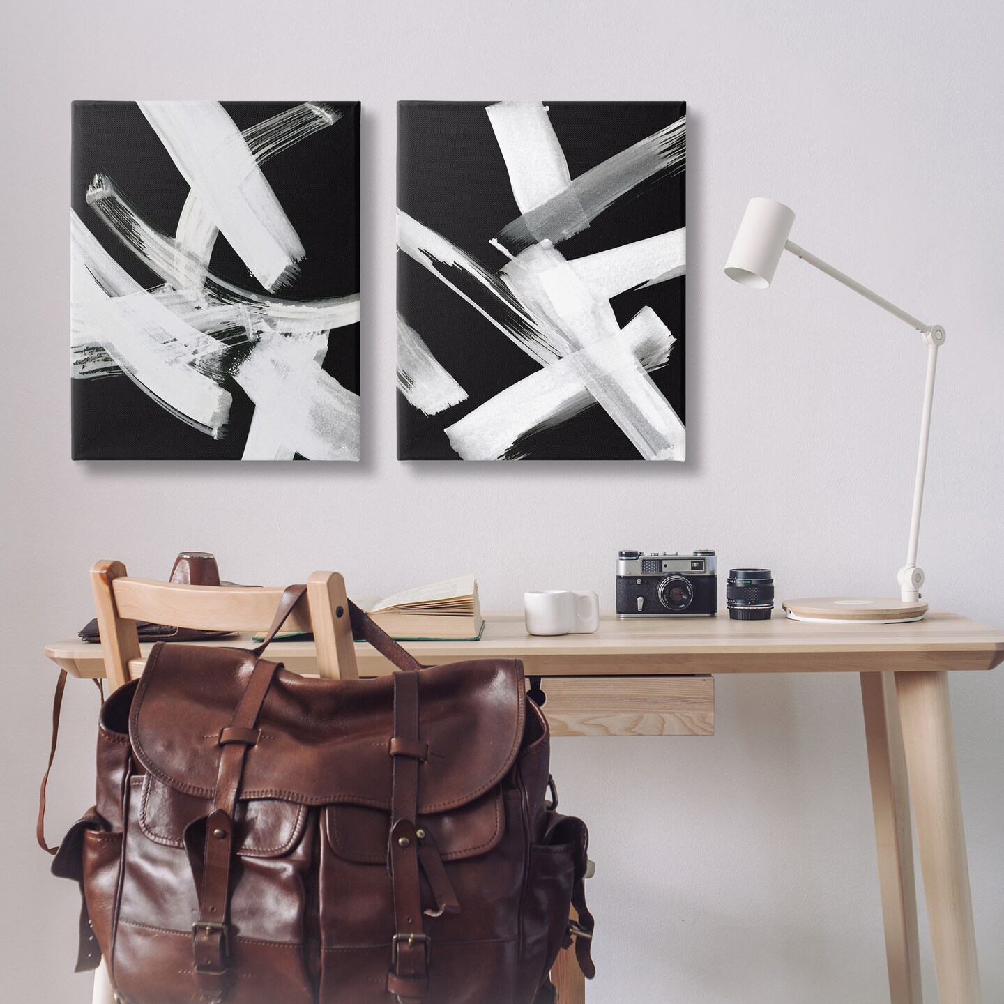 Stupell Industries Abstract Lines White on Black 2 pc Canvas Wall Art Set Design by Susan Jill