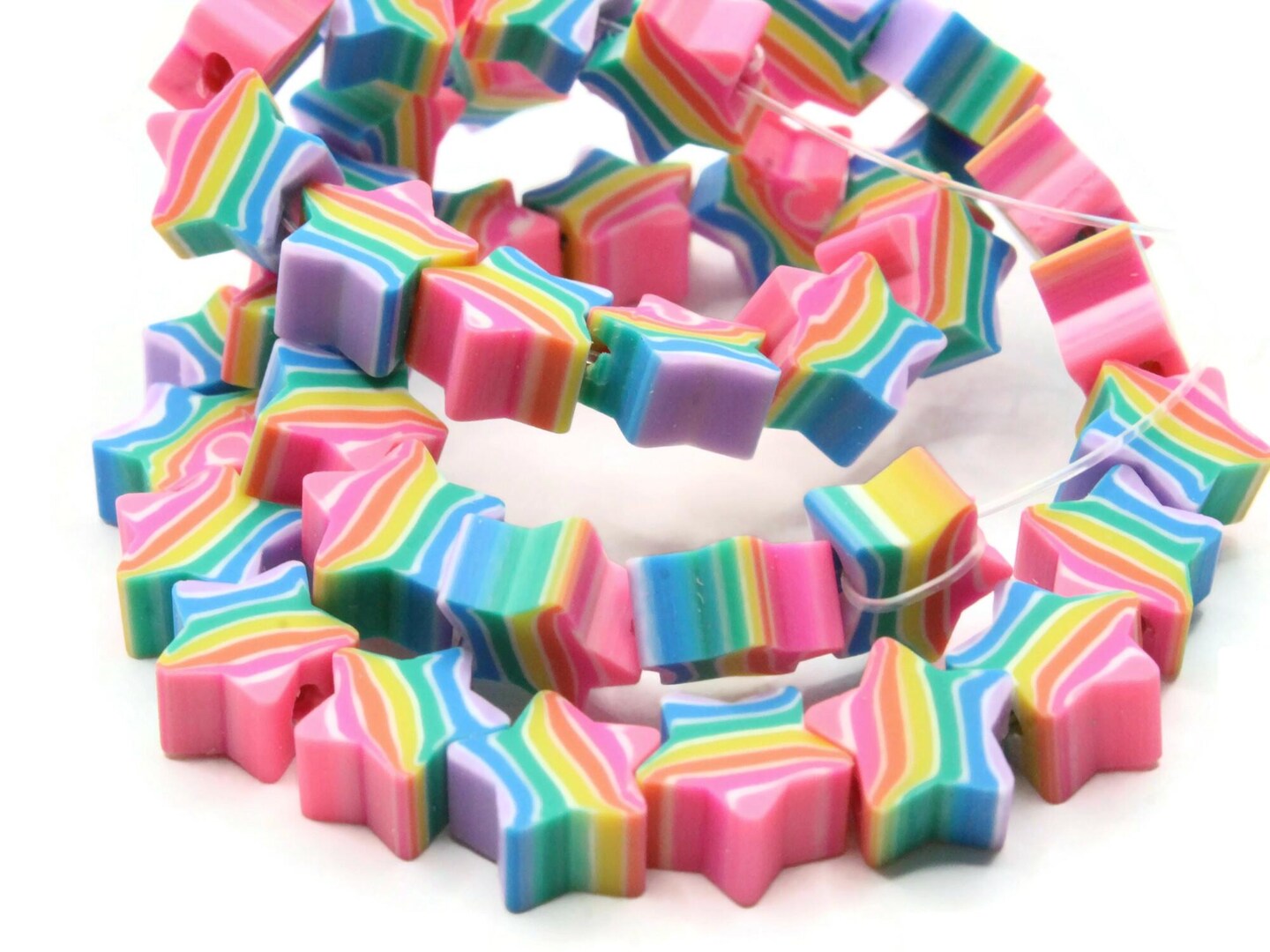 40 10mm Rainbow Striped Star Polymer Clay Beads