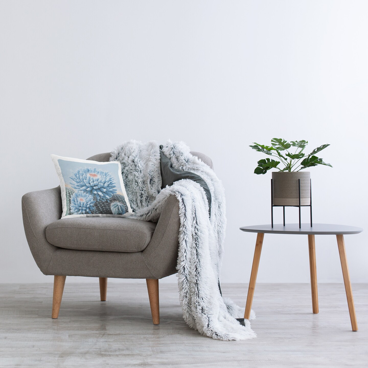 Blue Cactus Botanicals Design by RB Throw Pillow 