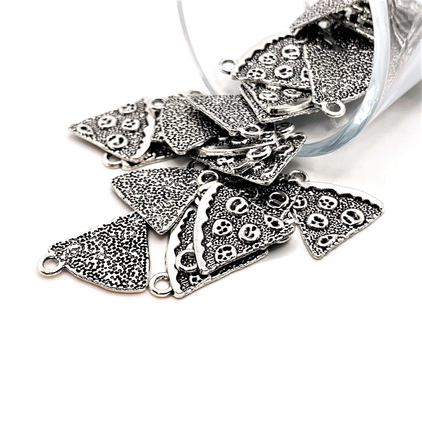 4, 20 or 50 Pieces: Silver Pepperoni Pizza Slice Charms