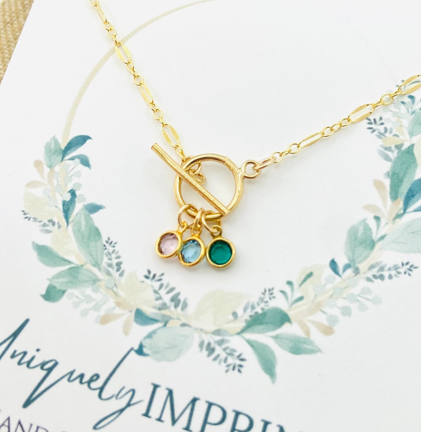 Mimi Gold Birthstone Toggle Necklace, Family Birthstone Necklace