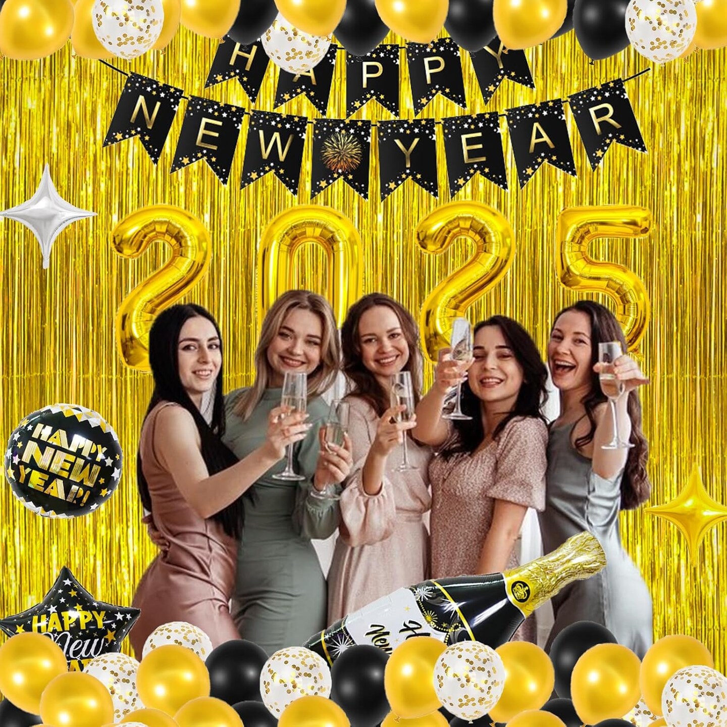 New Years Eve Party Supplies 2025, Happy New Years Decorations Kit, New Years Decorations 2025 Balloons Party Supplies with 2025 Foil Balloons Banner, Latex Balloons, Backdrop for NYE Decorations