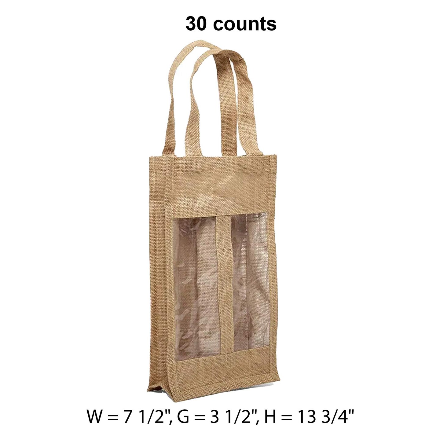 Jute Wine Bag with Window 7.5&#x22; x 3.5&#x22; x 13.75&#x22; Stylish and Durable