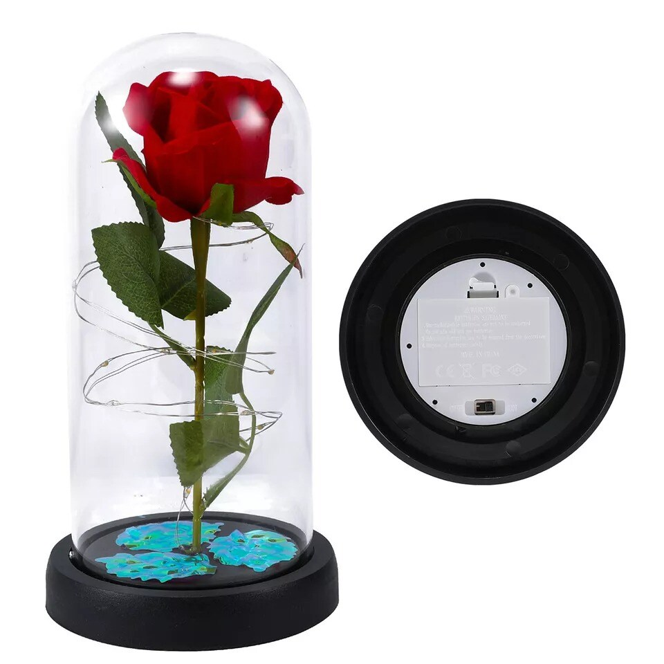LED Lighted Beauty and the Beast Enchanted Rose In Glass Dome Mother&#x27;s Day Gift