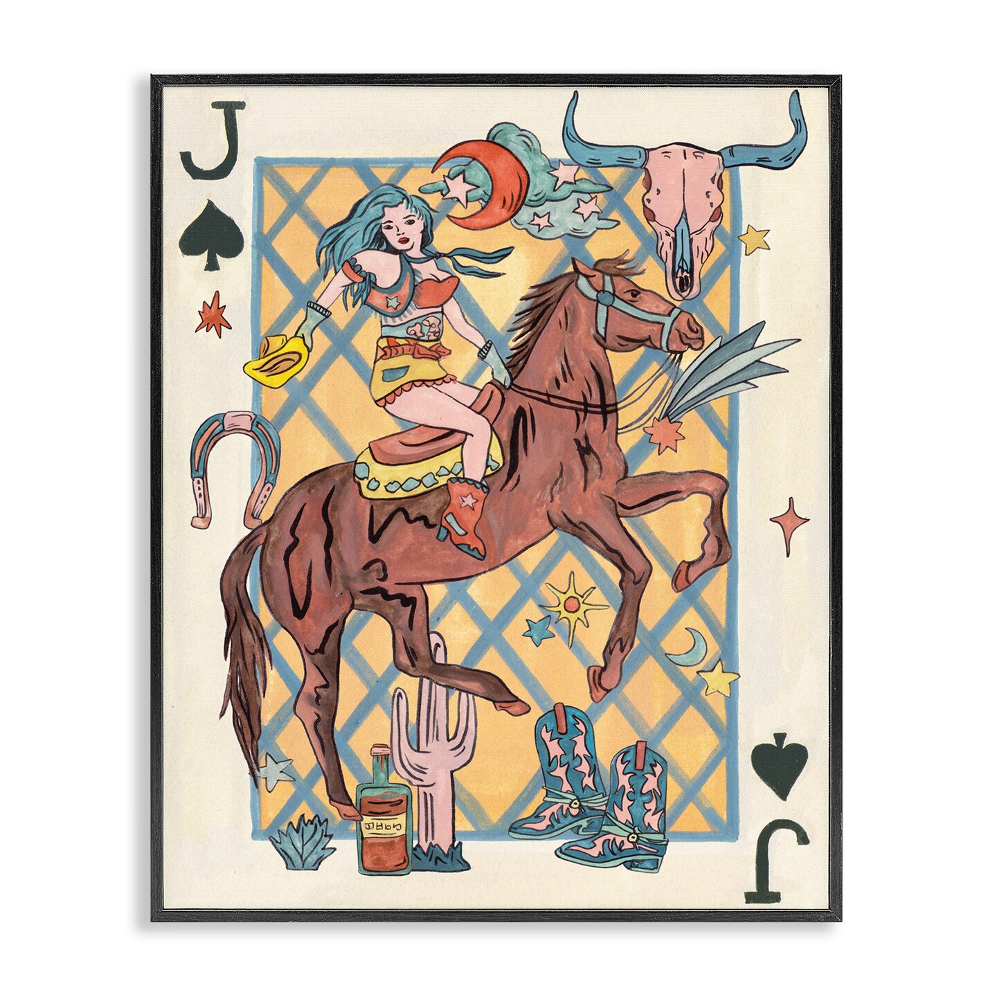 Stupell Industries Western Cowgirl Playing Card Framed Giclee Wall Art Design by Joris Hoefnagel