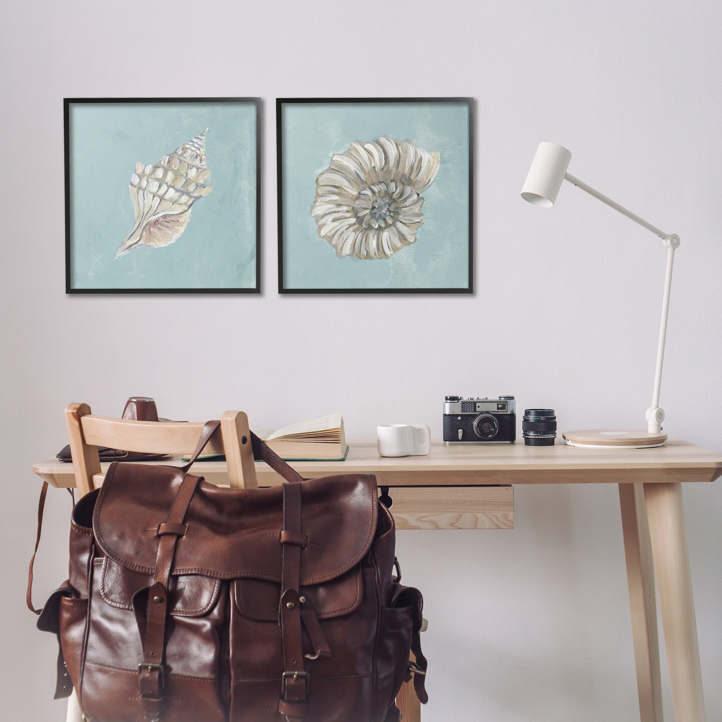 Stupell Industries Nautilus and Conch Seashells 2 pc Framed Giclee Wall Art Set Design by Julie Derice
