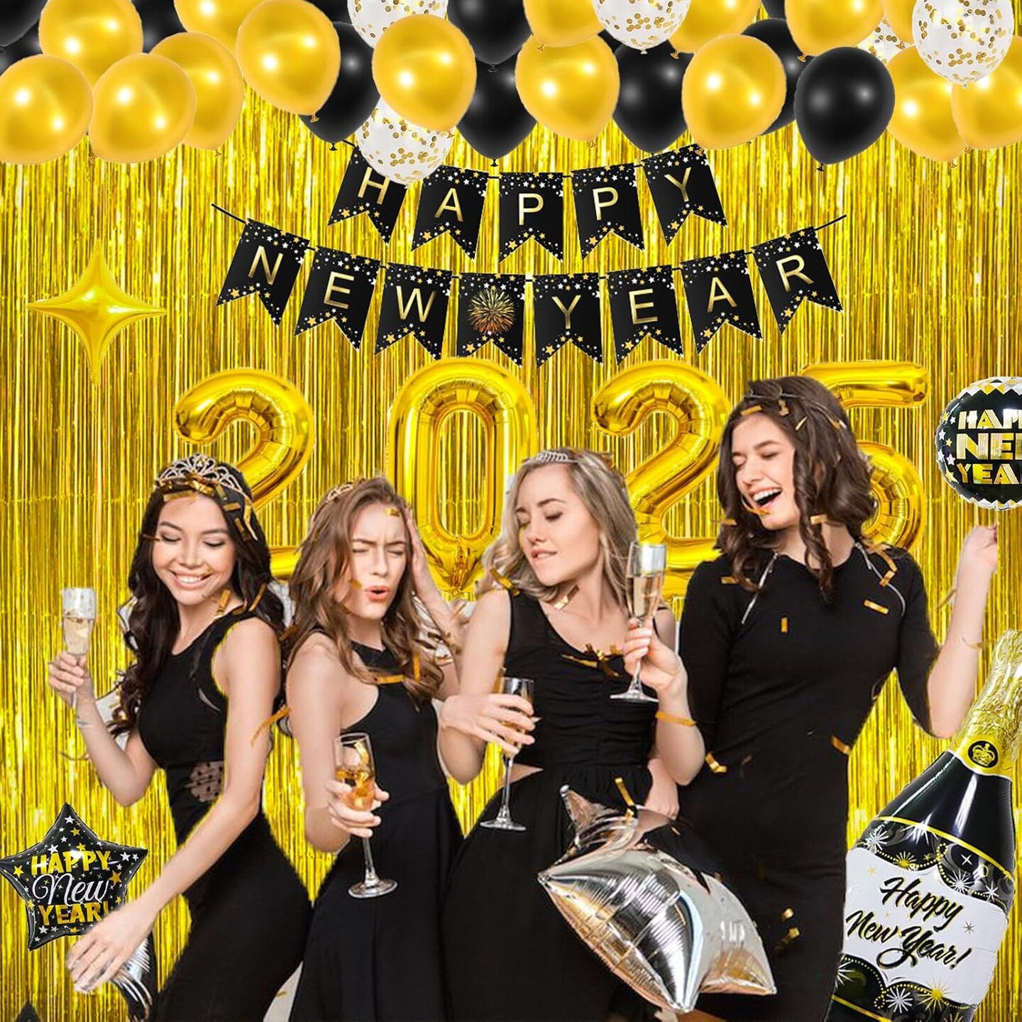 New Years Eve Party Supplies 2025, Happy New Years Decorations Kit, New Years Decorations 2025 Balloons Party Supplies with 2025 Foil Balloons Banner, Latex Balloons, Backdrop for NYE Decorations