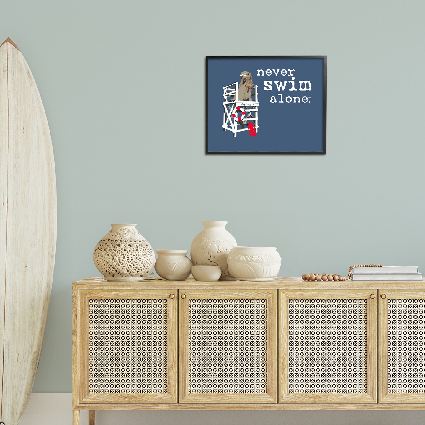 Stupell Industries Never Swim Alone Dog Framed Giclee Wall Art Design by Dog Is Good