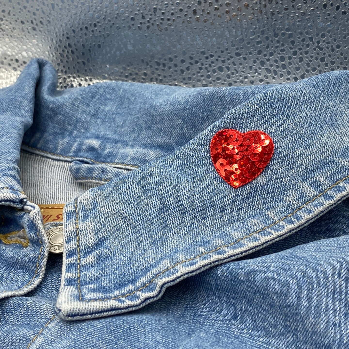 Set of 3, 1&#x22; Small Red Sequin Heart, Valentine, Embroidered, Iron on Patch