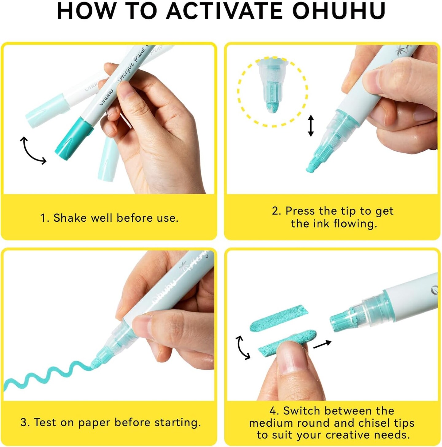 Ohuhu Acrylic Paint Markers 48 PCS 24 Colors Double Pack of Fine Tip & Reversible Tips (Chisel & Round) Acrylic Markers High Opacity Paint Pens for Rock Painting Easter Egg Wood Glass Ceramic Canvas