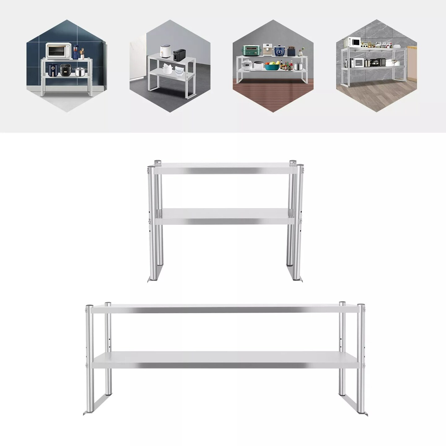 2-Tier Overshelf for Prep&#x26;Work Table Stainless Steel 12x59Inch Commercial Table