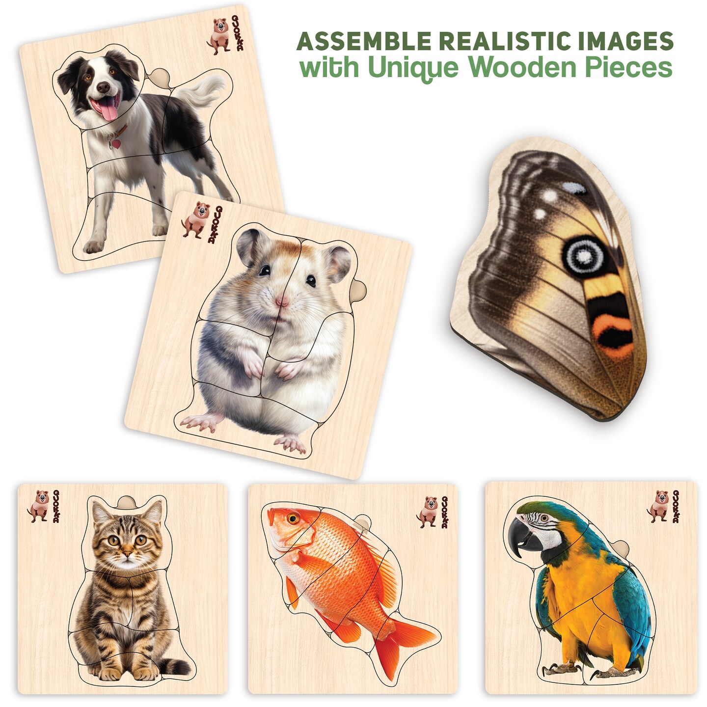 6 Set Realistic Wooden Puzzles for Toddlers | Animals