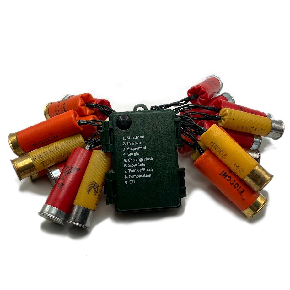 Shotgun Shell Christmas Lights 20ct 8ft, Multiple Color Options
