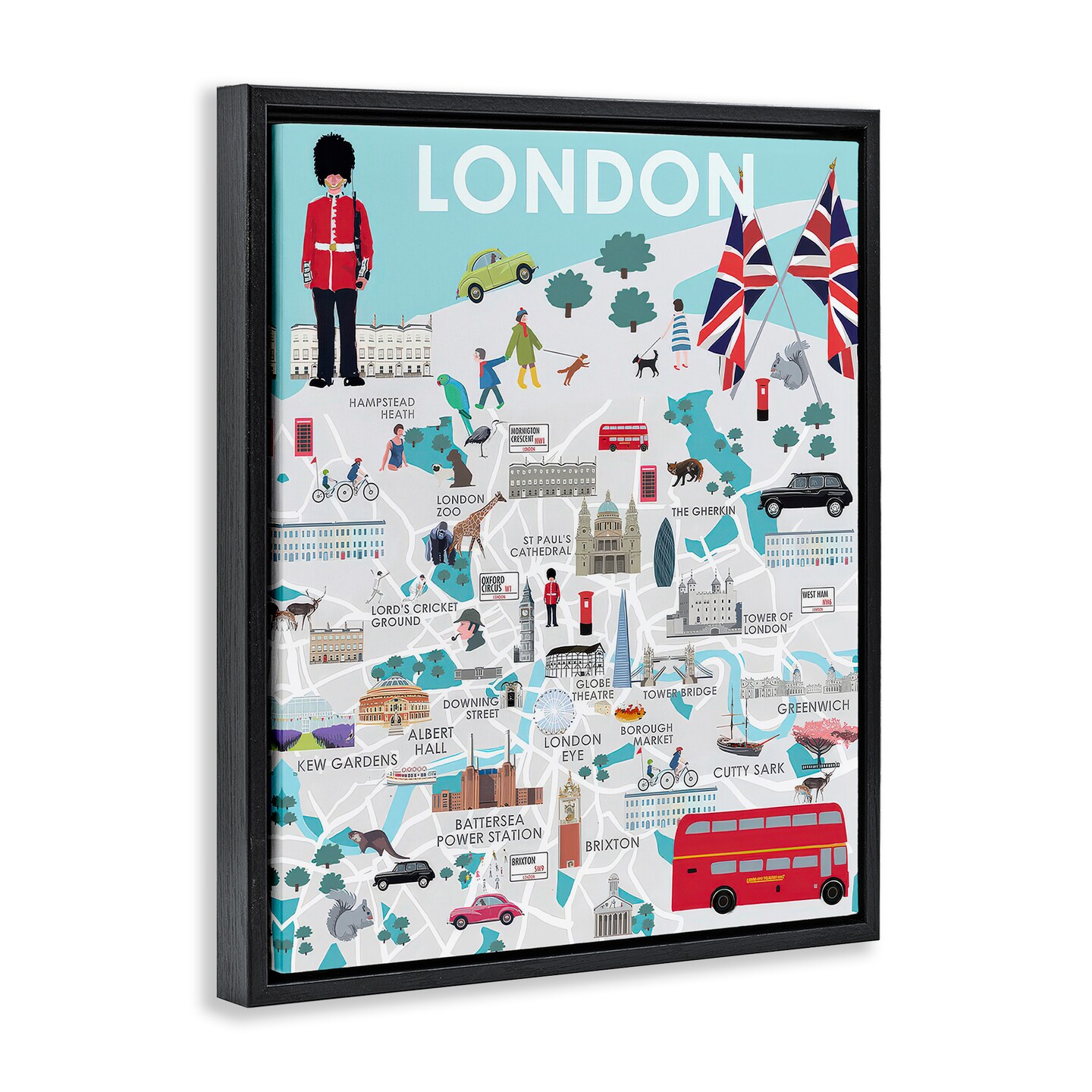 Stupell Industries London Landmark Map Framed Floater Canvas Wall Art Design by Betty Boynes