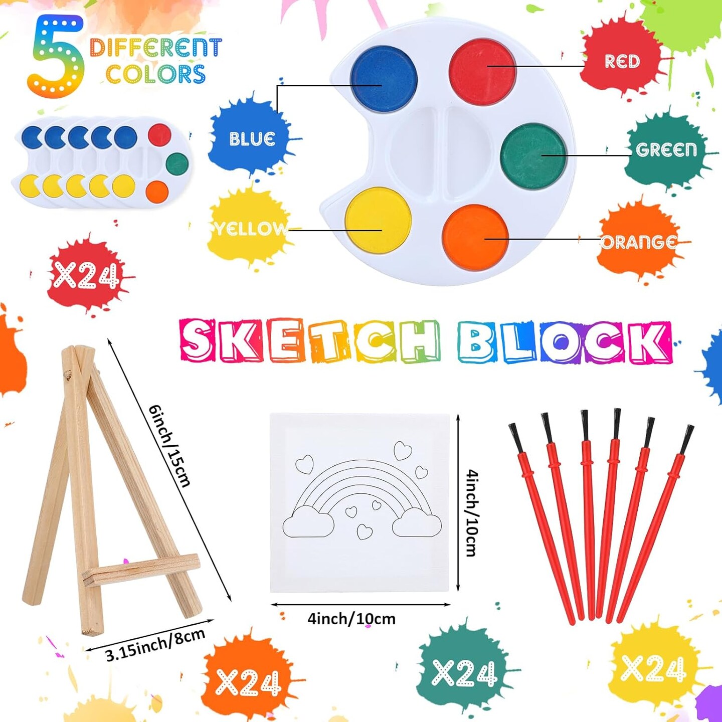 24 Sets Valentines Day Gifts for Kids Valentines Gift Painting Cards Painting Canvas Panel with Wooden Easel Watercolor Paints Kit for School Classroom Exchange Gift Valentine&#x27;s Day Favor
