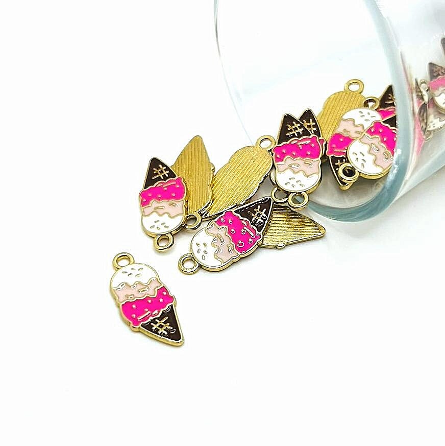 4, 20 or 50 Pieces: Neapolitan Ice Cream Cone Enamel Charms