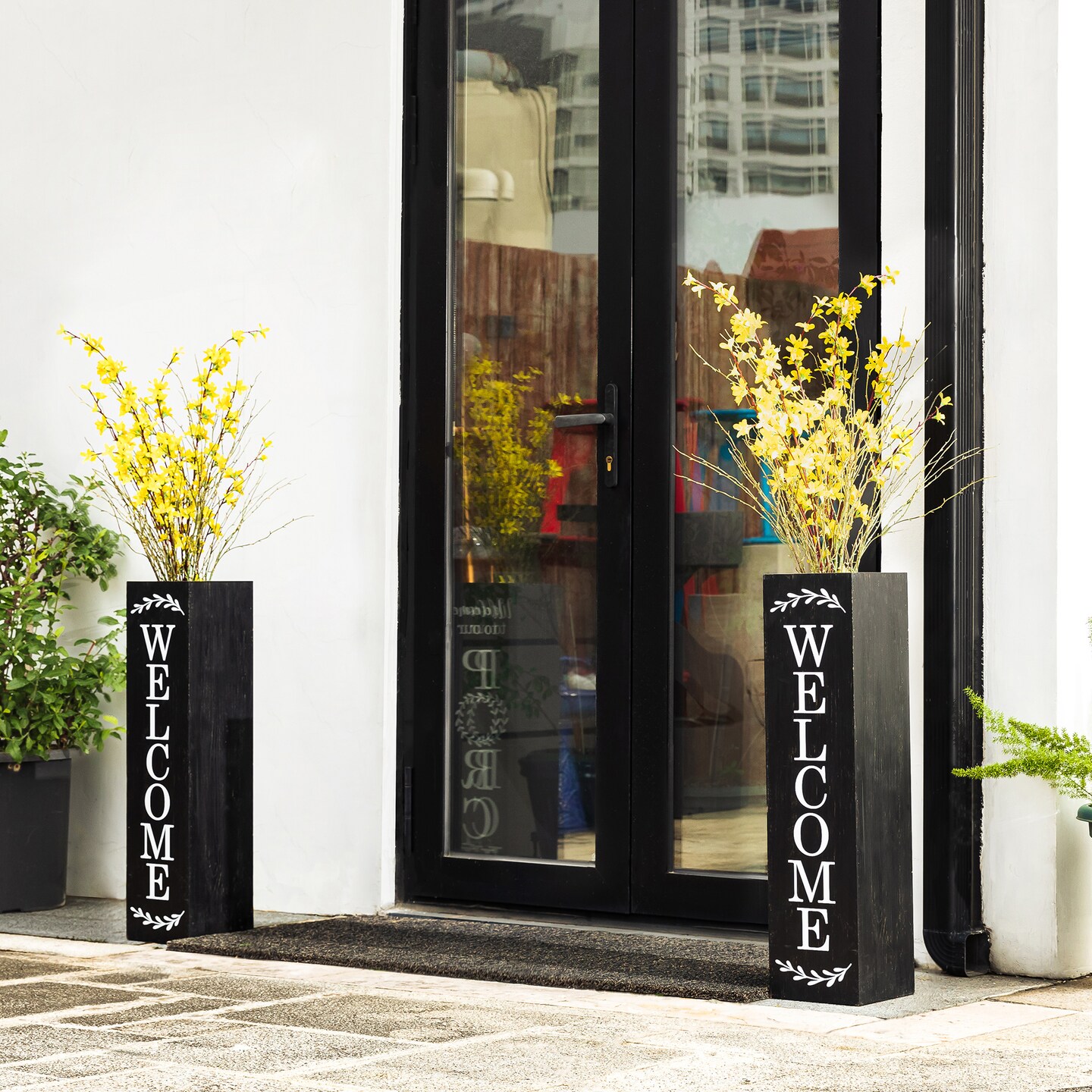 Set of 2 30"H Double Sided Solid Wood Boxed "WELCOME" Porch Signs