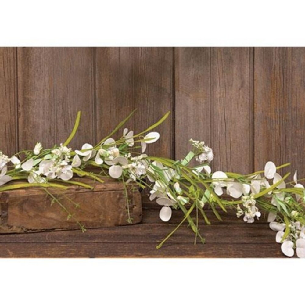 White Wild Flowers And Silver Dollar Garland 4ft