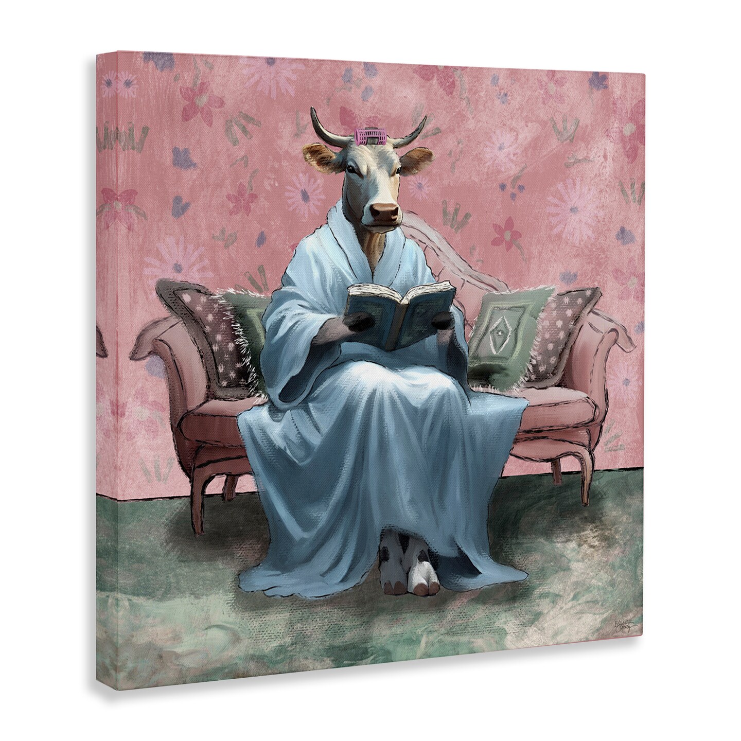 Stupell Industries Cow Reading Evening Book Canvas Wall Art Design by Elizabeth Medley