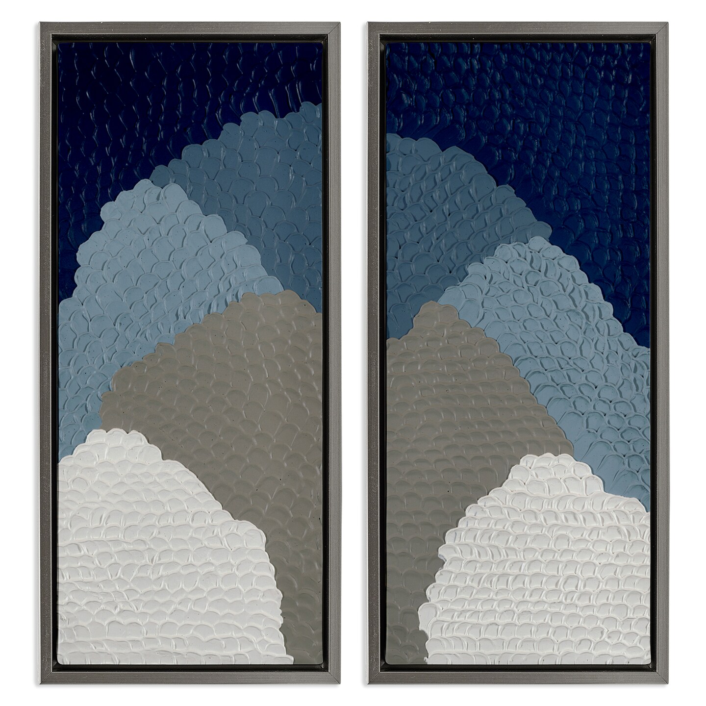 Stupell Industries Textured Blue Abstract Mountains 2 pc Framed Floater Canvas Wall Art Set Design by Ben Schneider