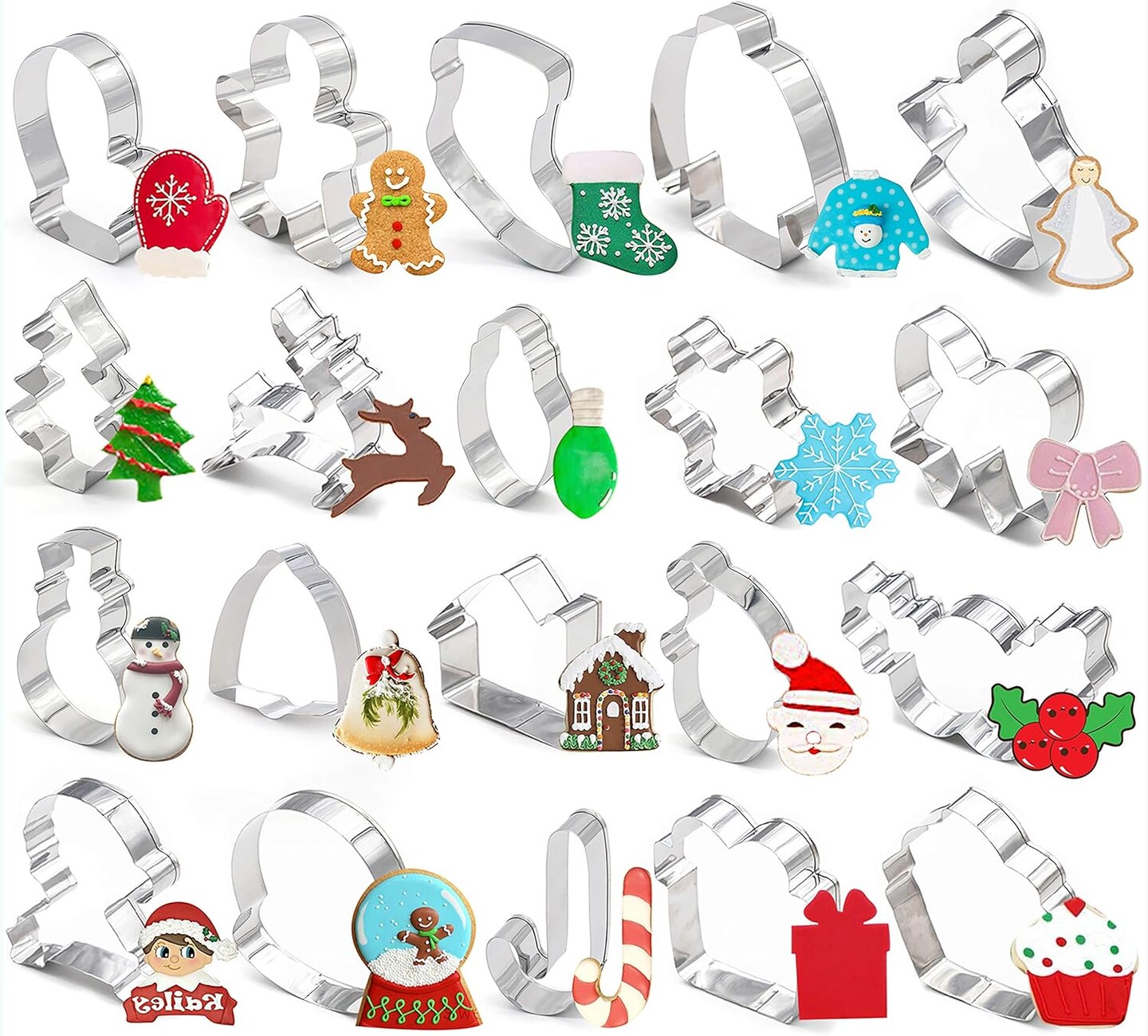 20 Pieces Christmas Cookie Cutters – Glove Gingerbread Angel Candy Cane & More