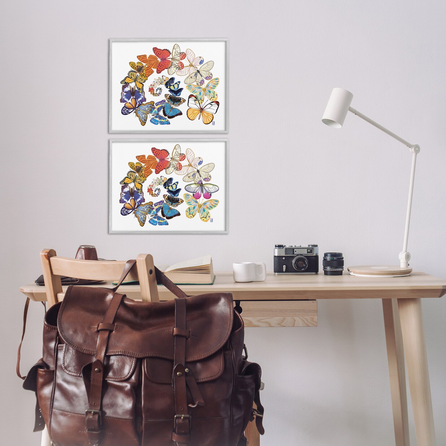 Stupell Industries Fly Away Butterfly Spirals 2 pc Framed Giclee Wall Art Set Design by Ann Jasperson