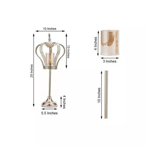 25-Inch tall Gold Metal Crown Stand Glass Votive Candle Holder Wedding Home
