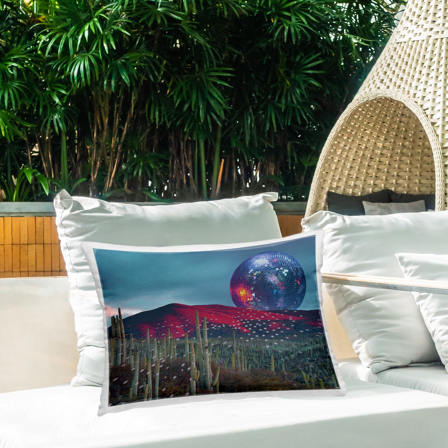 Surreal Disco Moon Desert Design by Lil&#x27; Rue Outdoor Printed Pillow 
