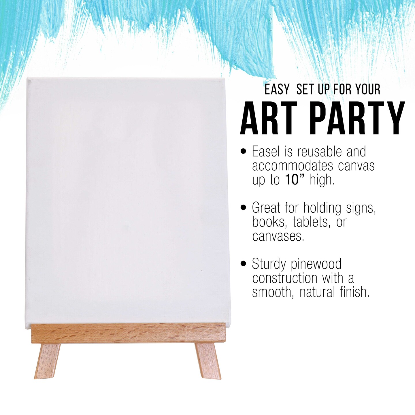 8&#x22; x 8&#x22; Stretched Canvas with 10.5&#x22; Tabletop Display Stand A-Frame Artist Easel Kit (Pack of 6) - Beechwood Tripod, Kids Students Painting Party