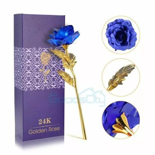 Gold Plated Blue Rose Flower 24K Gold foil For Valentine&#x27;s Day Gift Luxury Gift