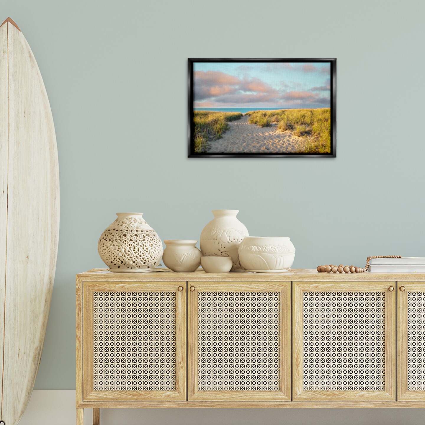 Stupell Industries Beachy Footprints Path Framed Floater Canvas Wall Art Design by Brooke T. Ryan