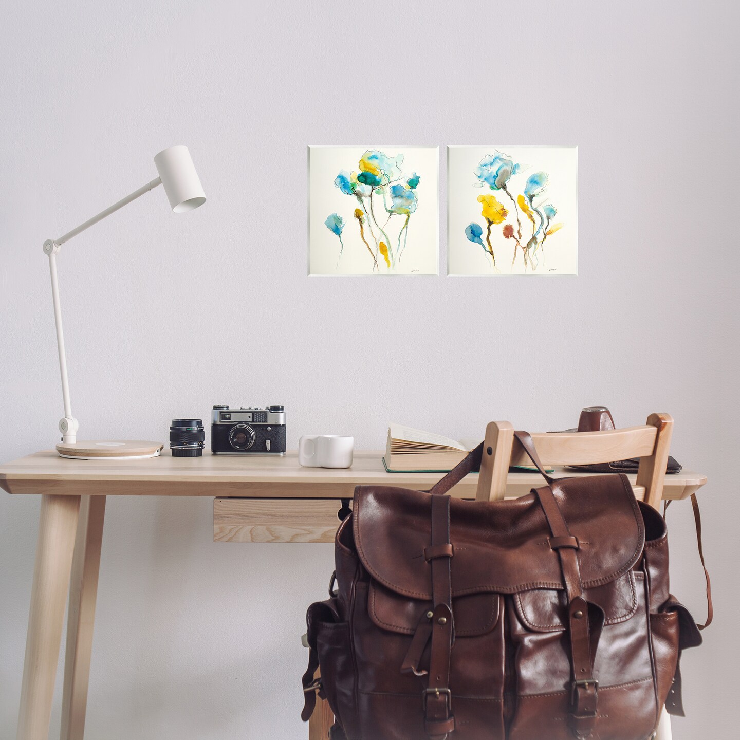 Stupell Industries Watercolor Teal & Yellow Flowers 2 pc Wall Plaque Art Set Design by Patti Mann