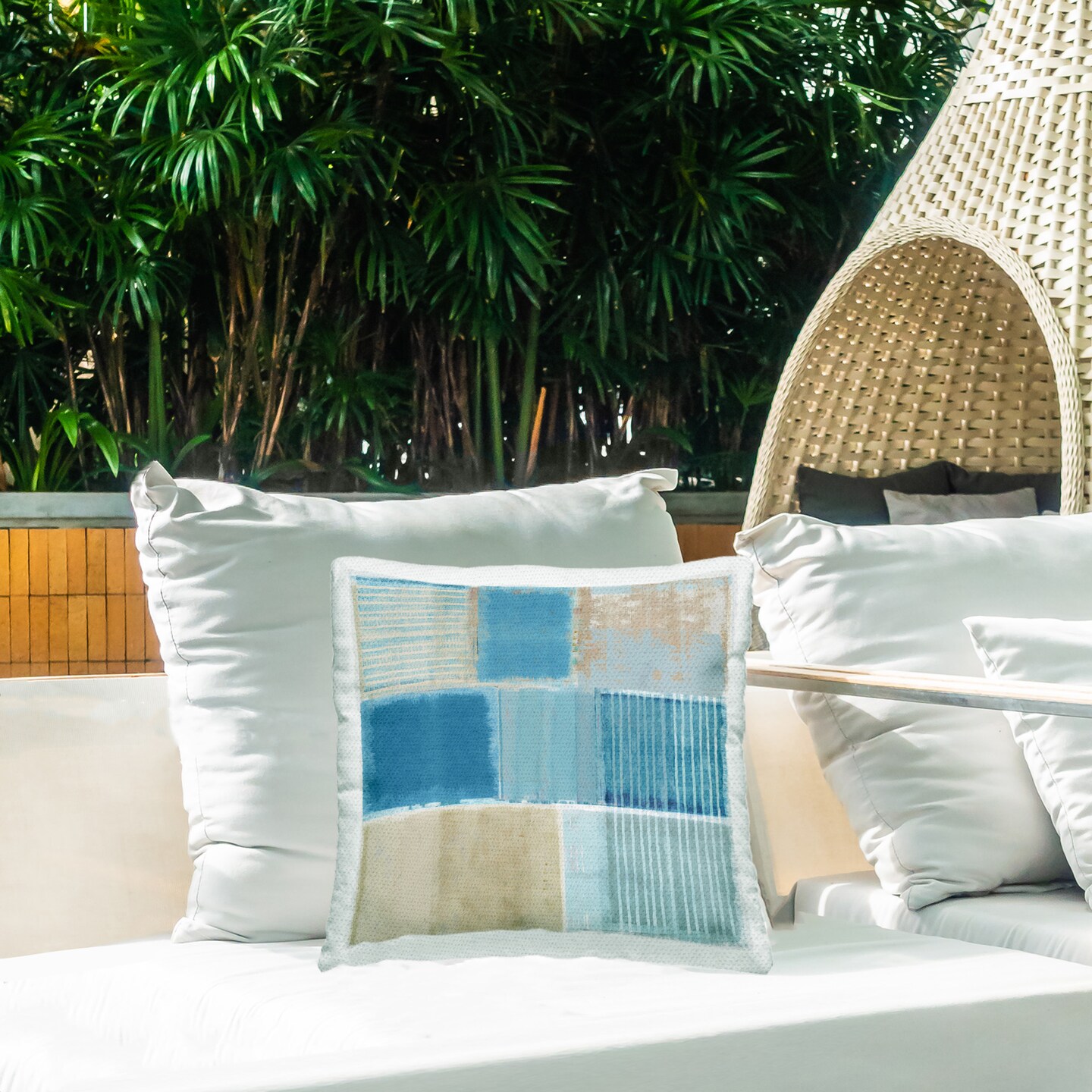 Blocked Nautical Pattern Design by Flora Kouta Outdoor Printed Pillow 