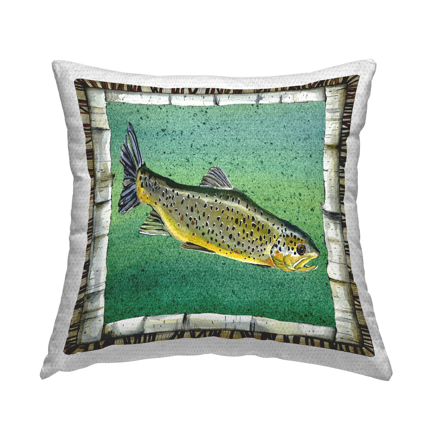 Rustic Trout Fish Design by Jacki Frerichs Outdoor Printed Pillow