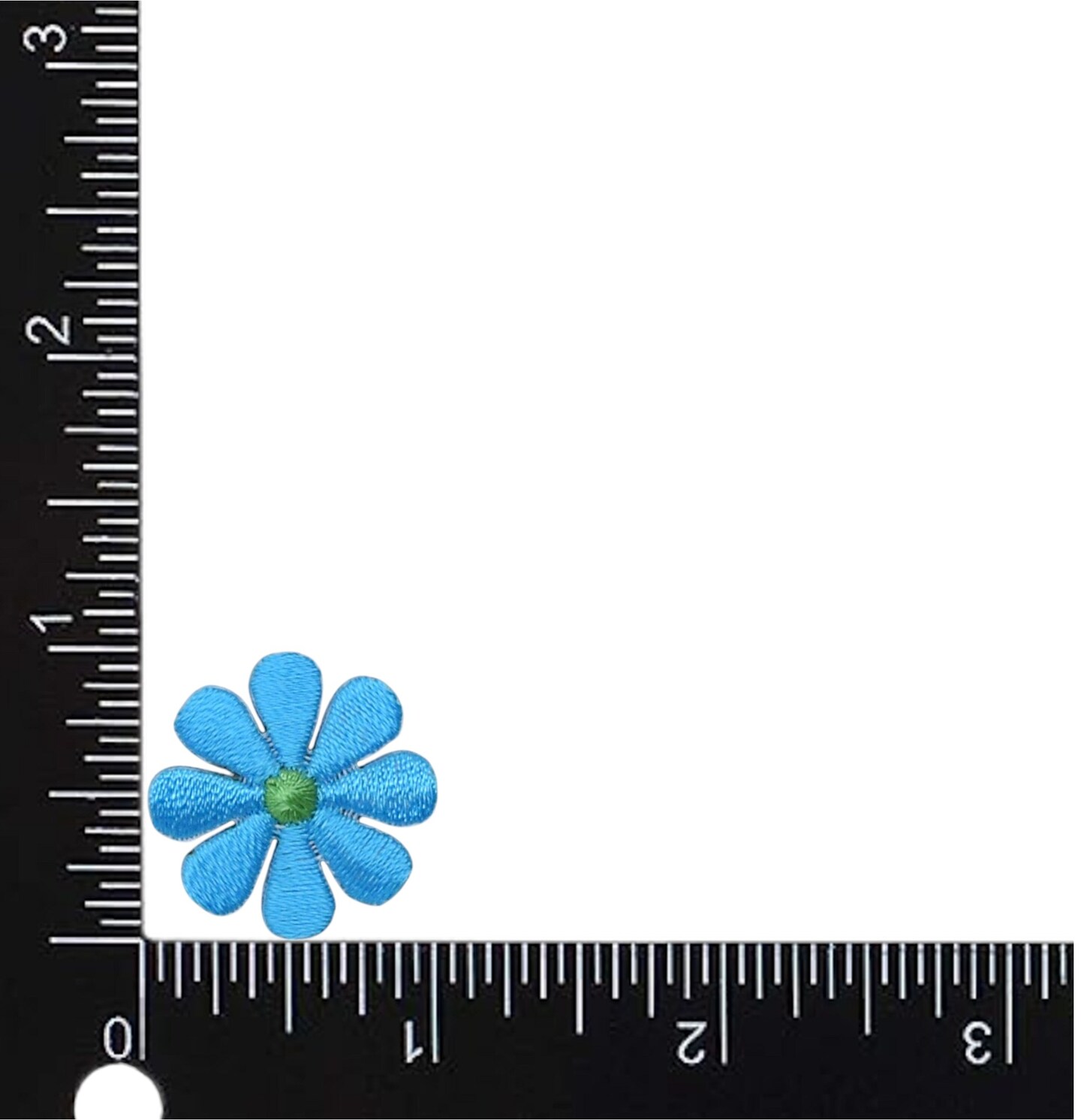 Set of 3, 1&#x22; Cyan Blue Daisy, Flowers, Embroidered, Iron on Patch