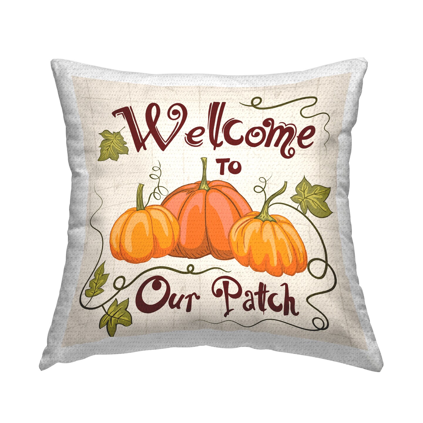 Autumnal Pumpkins Welcome Design by Diane Labombarbe Outdoor Printed Pillow