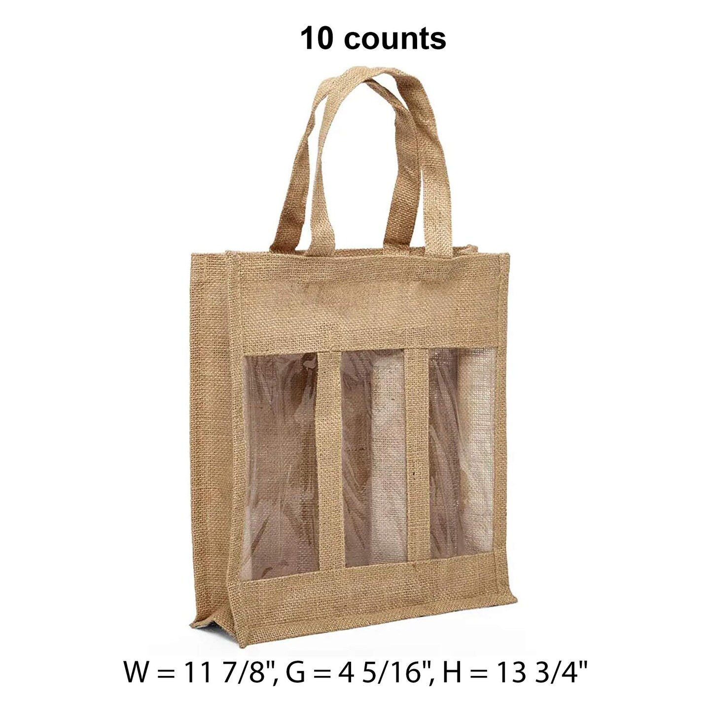 Jute Wine Bag with Window 11.875" x 4.31" x 13.75" Spacious and Stylish