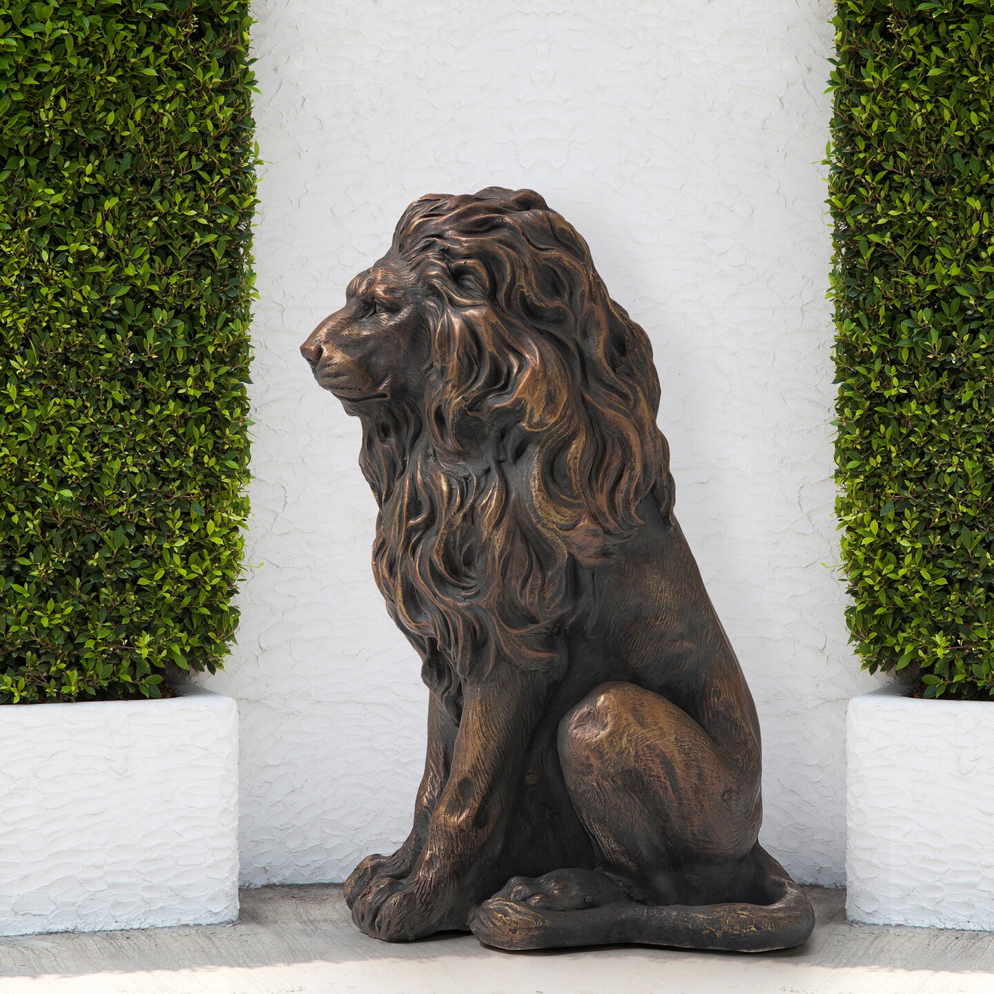 Set of 2 20.75&#x22;H Bronze/Black MGO Guardian Sitting Lion Statue