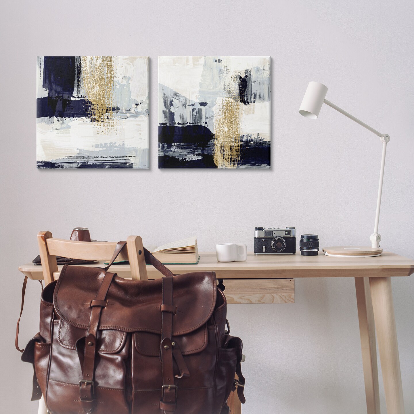 Stupell Industries Patchy Navy Gold Abstract 2 pc Canvas Wall Art Set Design by Susan Jill