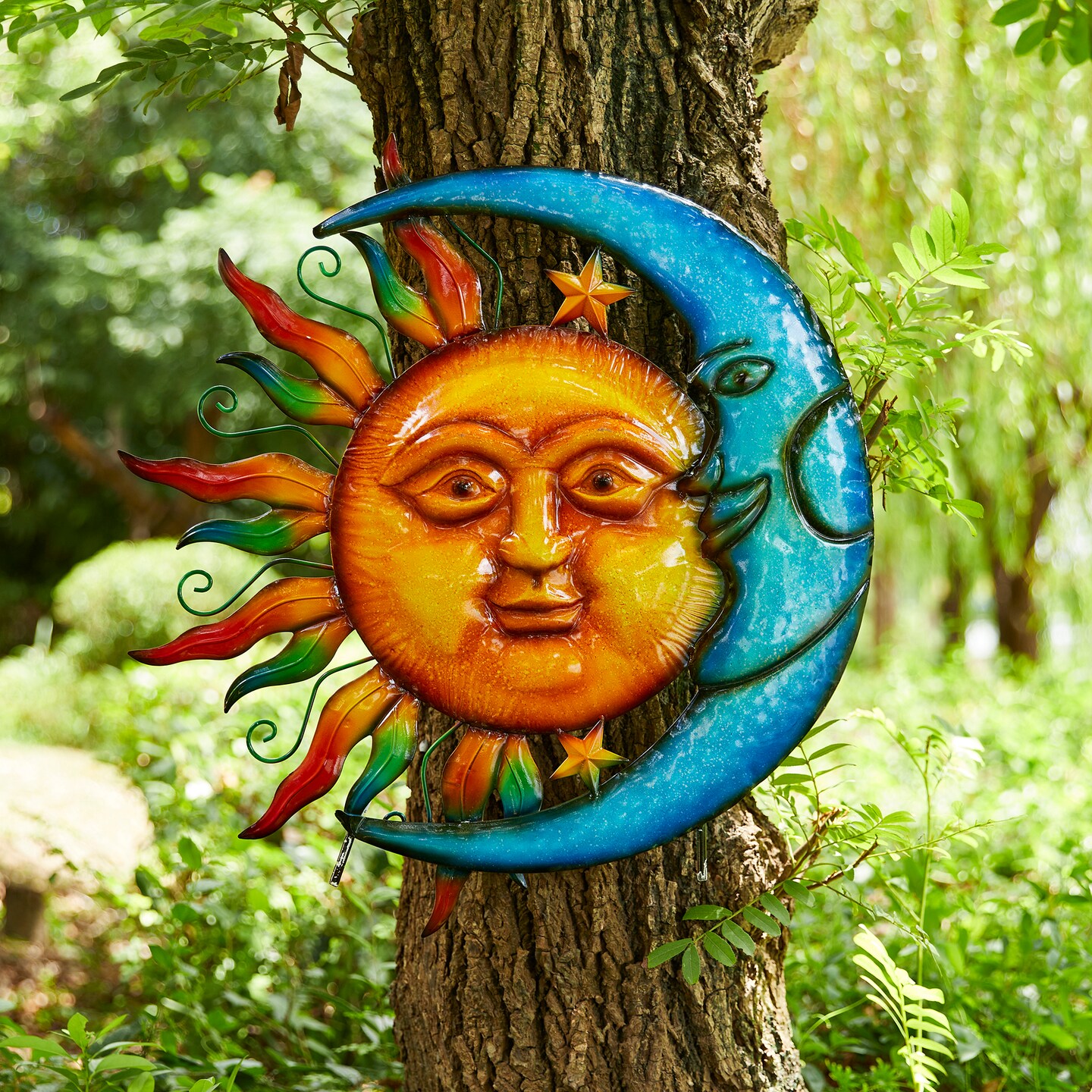 36.25&#x27;&#x27;H Metal Sun and Moon Yardstake or Wall D&#xE9;cor