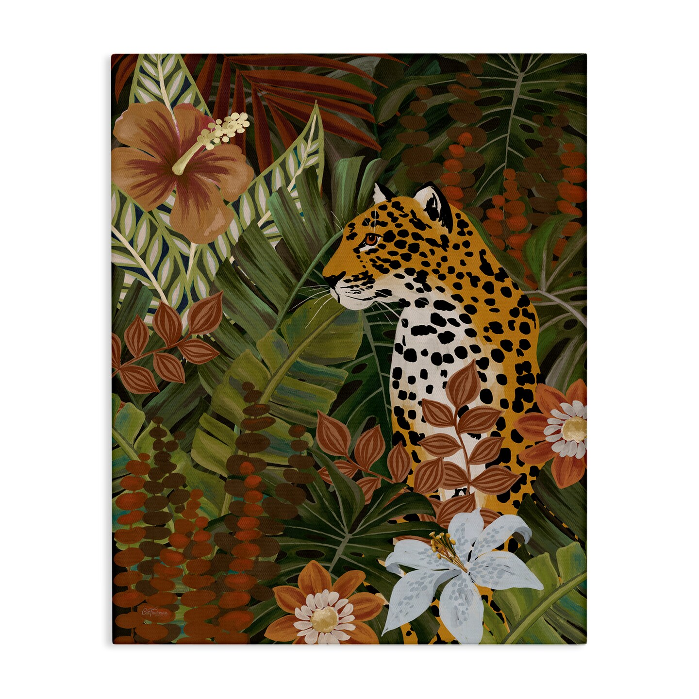 Stupell Industries Hibiscus Jungle Leopard Canvas Wall Art Design by Cat Thurman Designs