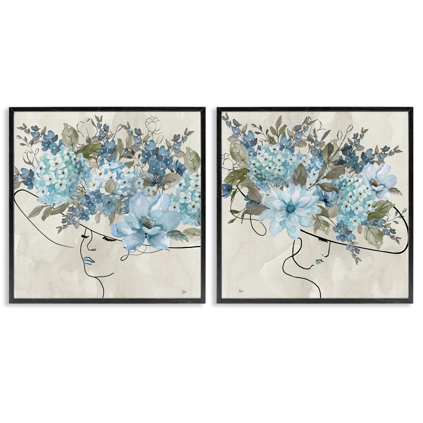Stupell Industries Female Figure Floral Hat 2 pc Framed Giclee Wall Art Set Design by Nan