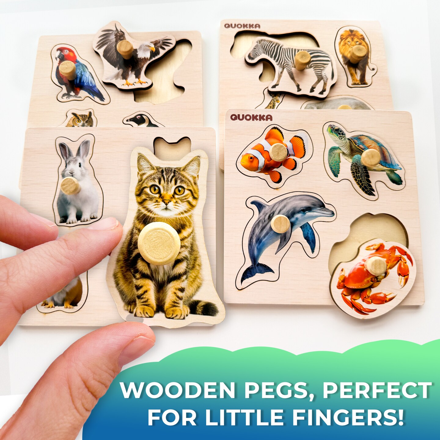 4 Set Wooden Puzzles for Toddlers 1-3 | Animal