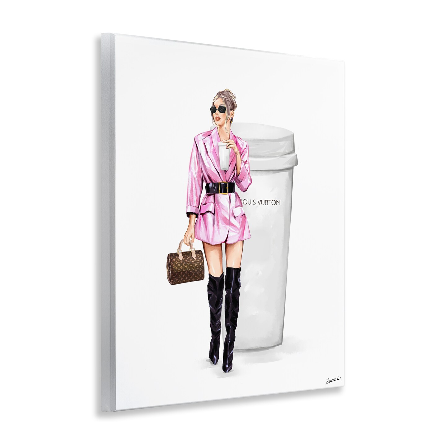 Stupell Industries Woman in Pink with Coffee Wall Plaque Art Design by Ziwei Li