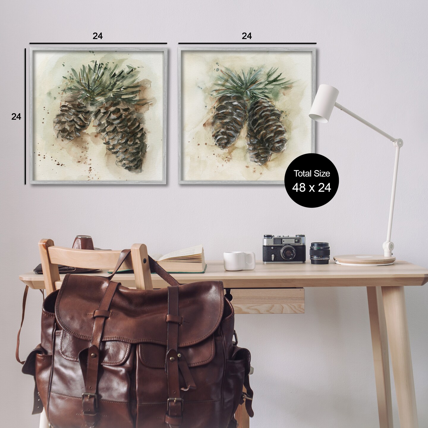 Stupell Industries Watercolor Drawing Pine Cones  2 pc Framed Giclee Wall Art Set Design by Ethan Harper